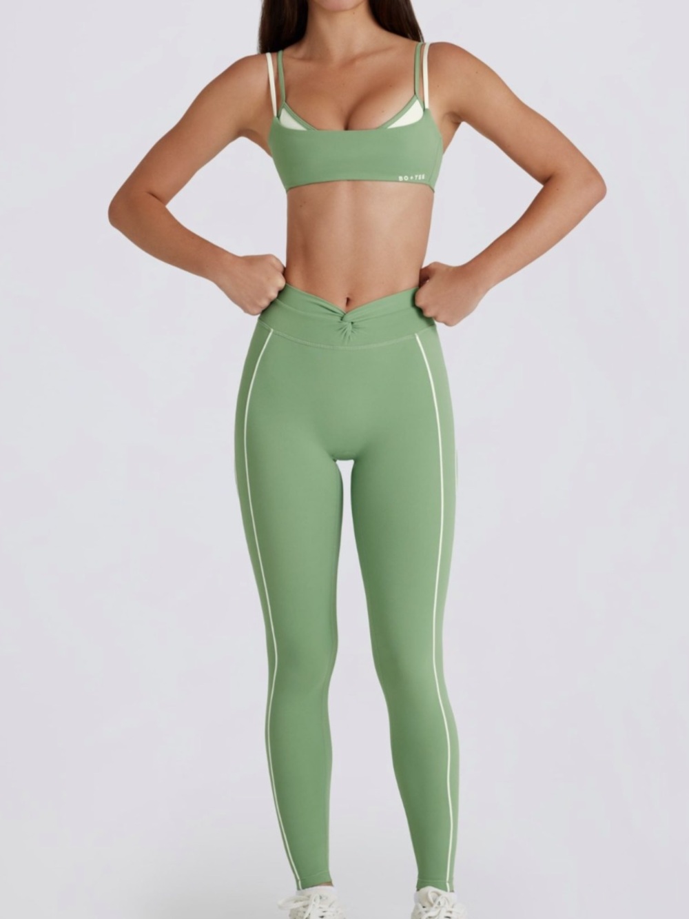 Bo+Tee Active Set - Green Sports Bra & Green Twist Front Leggings